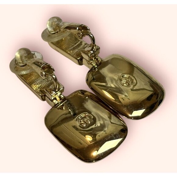 Vintage St. John Gold Plated Door Knocker Moon glow Dangle Clip-on Earrings - Picture 5 of 6